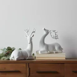 Christmas Decorations>Kirklands Home Sitting Reindeer Figurines, Set of 2 White