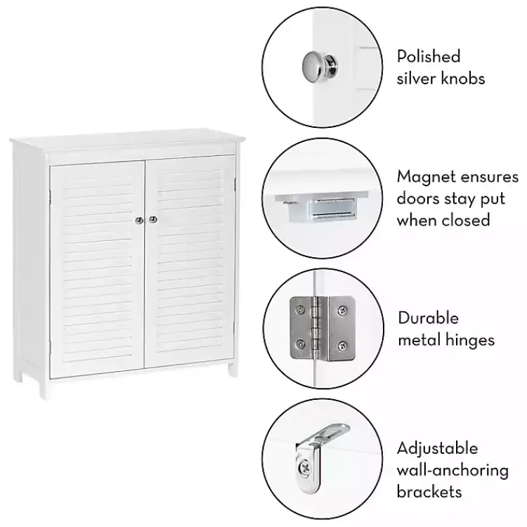 Kirklands Home Slatted 2-Door Bathroom Storage Cabinet White New