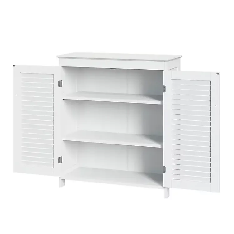 Kirklands Home Slatted 2-Door Bathroom Storage Cabinet White New