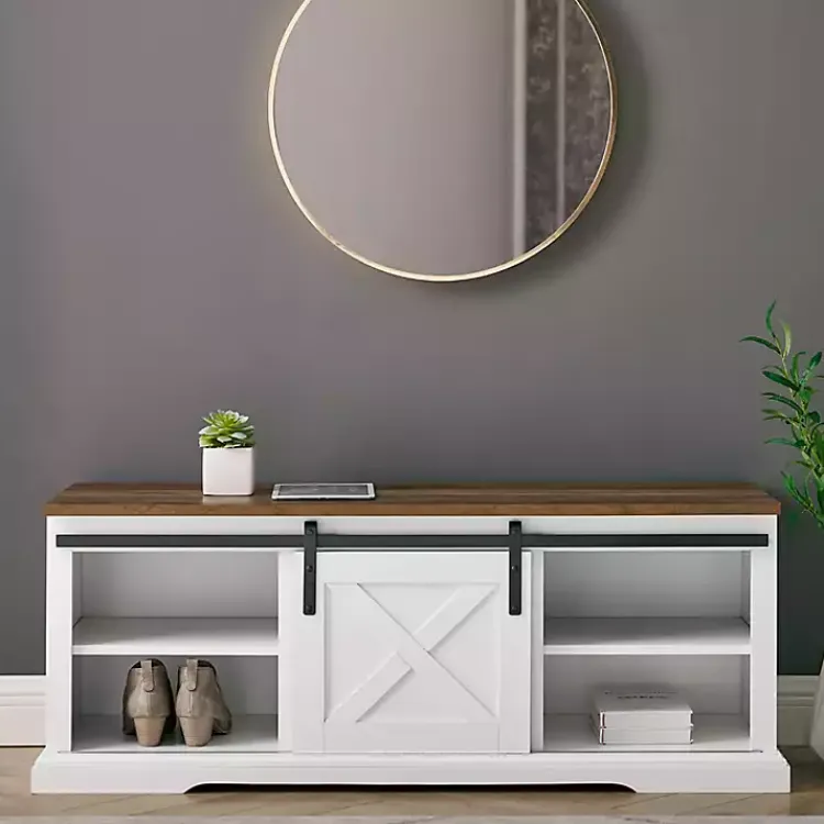 Kirklands Home Sliding Barn Door Bench White Clearance