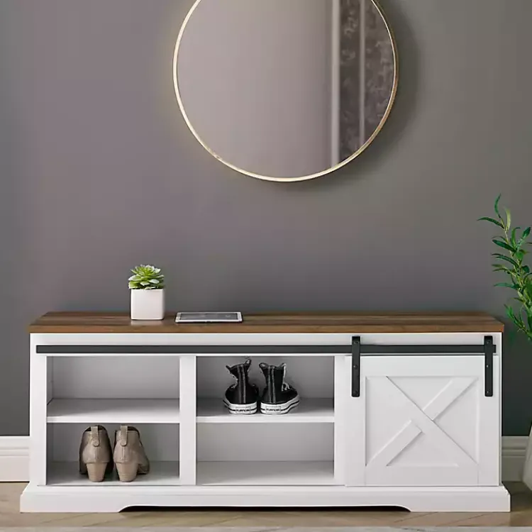 Kirklands Home Sliding Barn Door Bench White Clearance