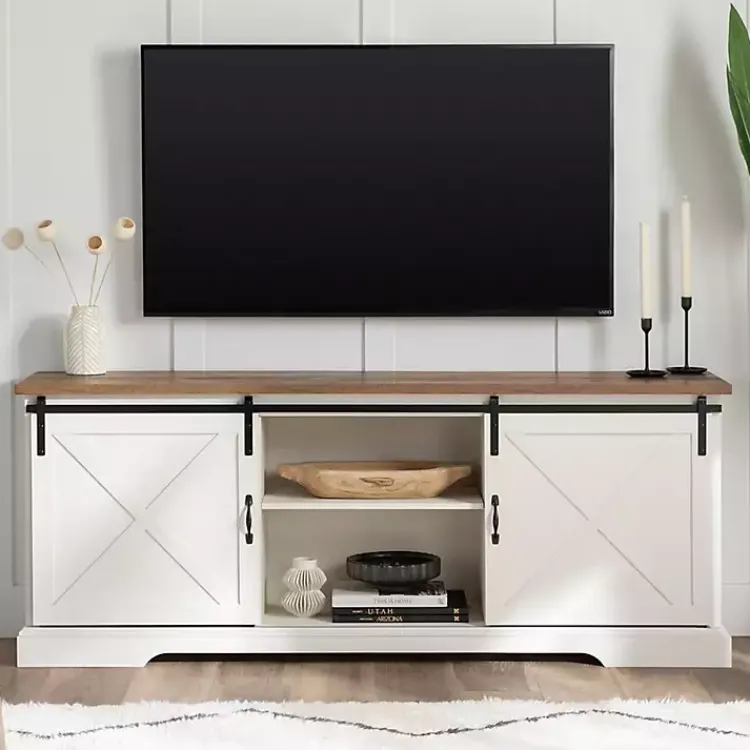 Kirklands Home Sliding Barn Door Media Cabinet White Sale