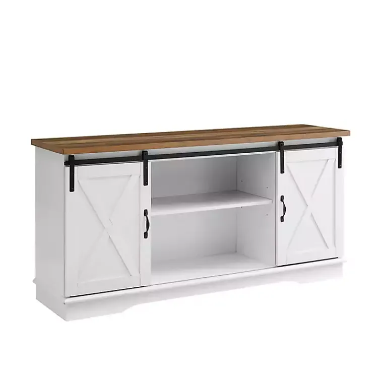 Kirklands Home Sliding Door Rustic Oak Top TV Stand White Sale