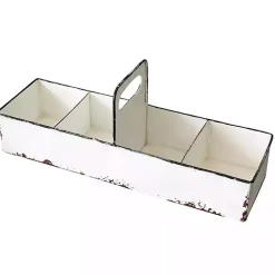 Decorative Trays>Kirklands Home Slotted Enamel Tray White