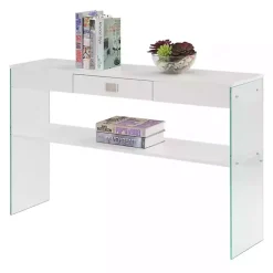 Kirklands Home Soho Glass Console Table with Shelf White Online