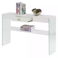 Kirklands Home Soho Glass Console Table with Shelf White Online