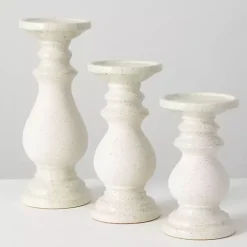 Candle Holders>Kirklands Home Speckled Ceramic Candle Holders, Set of 3 White