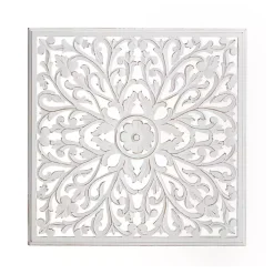Kirklands Home Sqaure Medallion Wood Plaque White Online