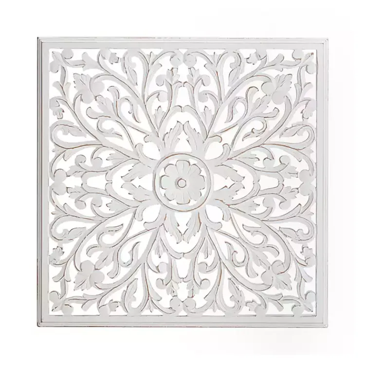 Kirklands Home Sqaure Medallion Wood Plaque White Online