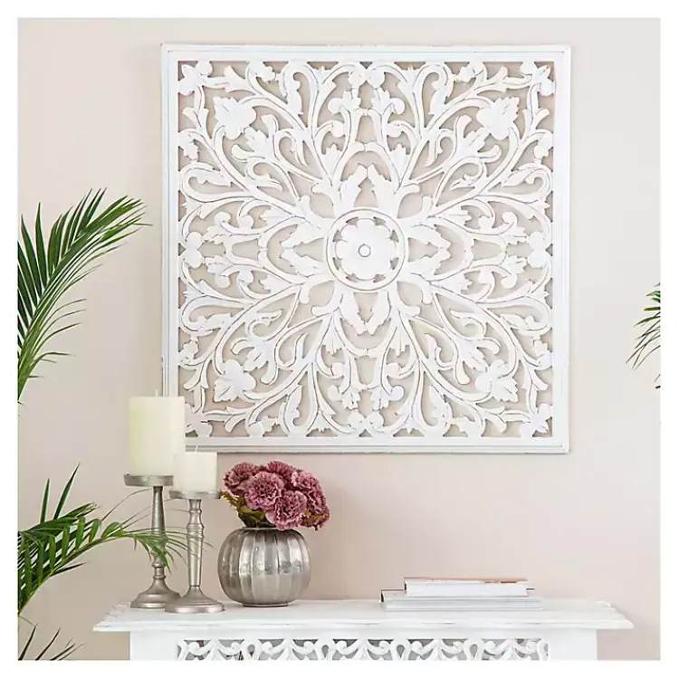 Kirklands Home Sqaure Medallion Wood Plaque White Online