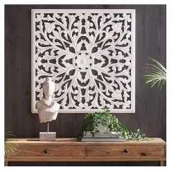 Kirklands Home Sqaure Medallion Wood Plaque White Online