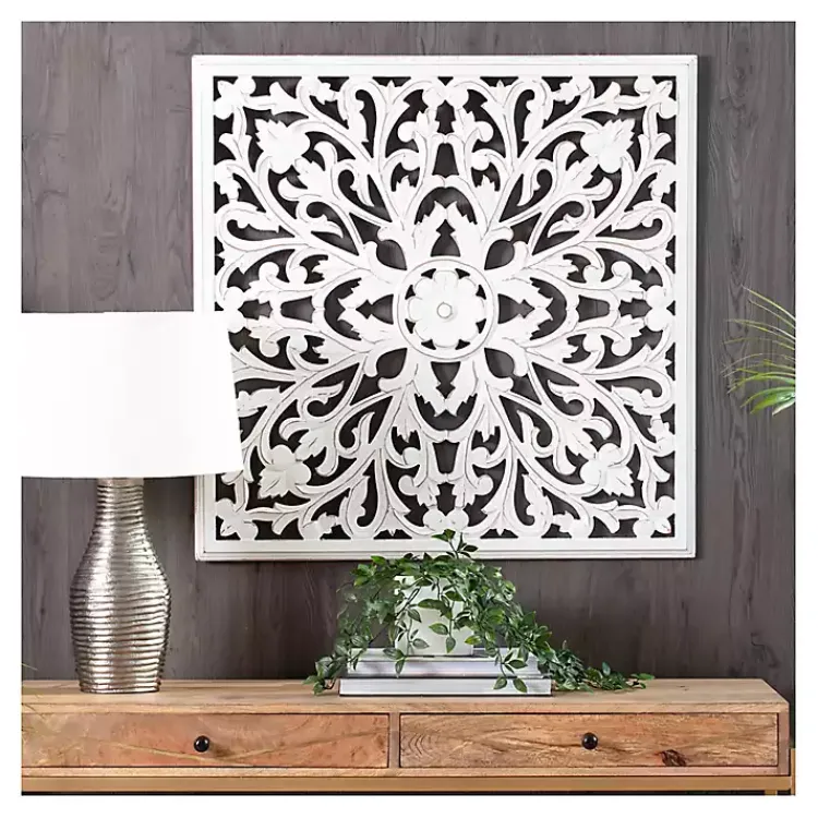 Kirklands Home Sqaure Medallion Wood Plaque White Online