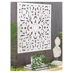Kirklands Home Sqaure Medallion Wood Plaque White Online