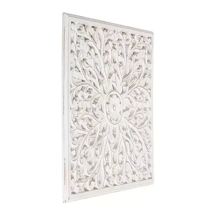 Kirklands Home Sqaure Medallion Wood Plaque White Online