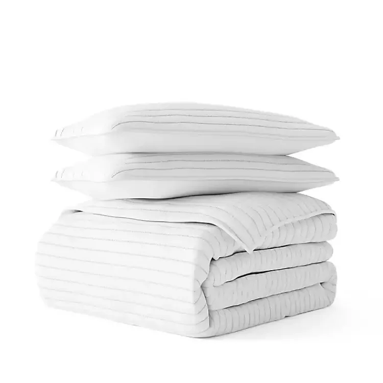 Kirklands Home Stitched Stripes 3-pc. Queen Quilt Set White Best