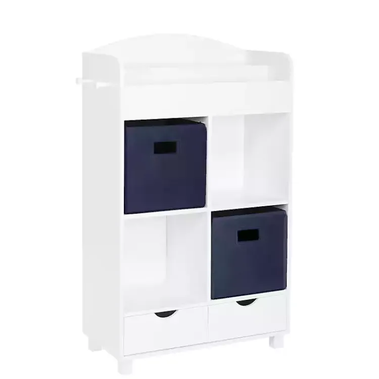 Kirklands Home Storage Cabinet Bookshelf with 2 Navy Bins White Outlet