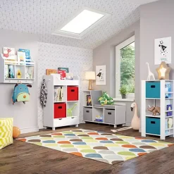 Kirklands Home Storage Cabinet Bookshelf with 2 Navy Bins White Outlet