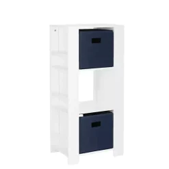 Kirklands Home Storage Tower Bookshelf with 2 Navy Bins White Outlet