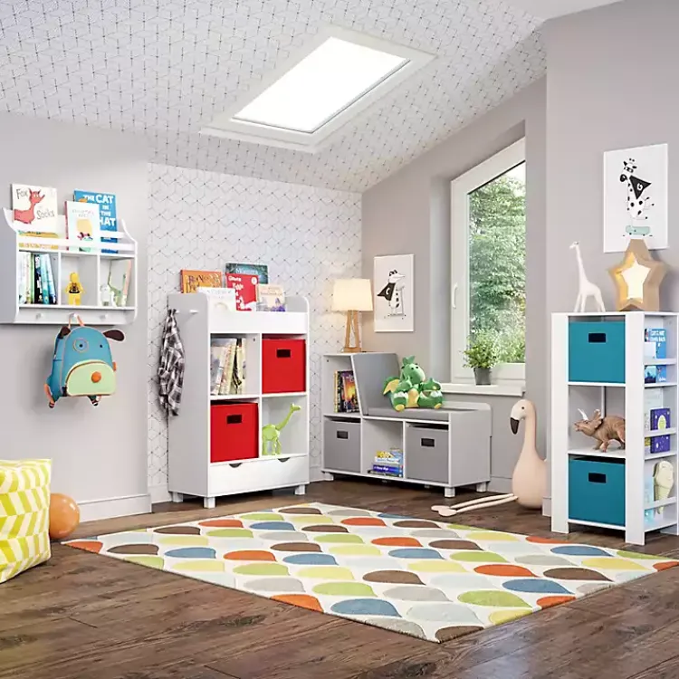 Kirklands Home Storage Tower Bookshelf with 2 Navy Bins White Outlet