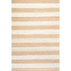 Kirklands Home White Stripe Jute Area Rug, 5x8 New