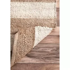 Kirklands Home White Stripe Jute Area Rug, 5x8 New