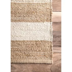 Kirklands Home White Stripe Jute Area Rug, 5x8 New