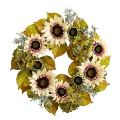Fall>Kirklands Home White Sunflowers and Hydrangeas Harvest Wreath