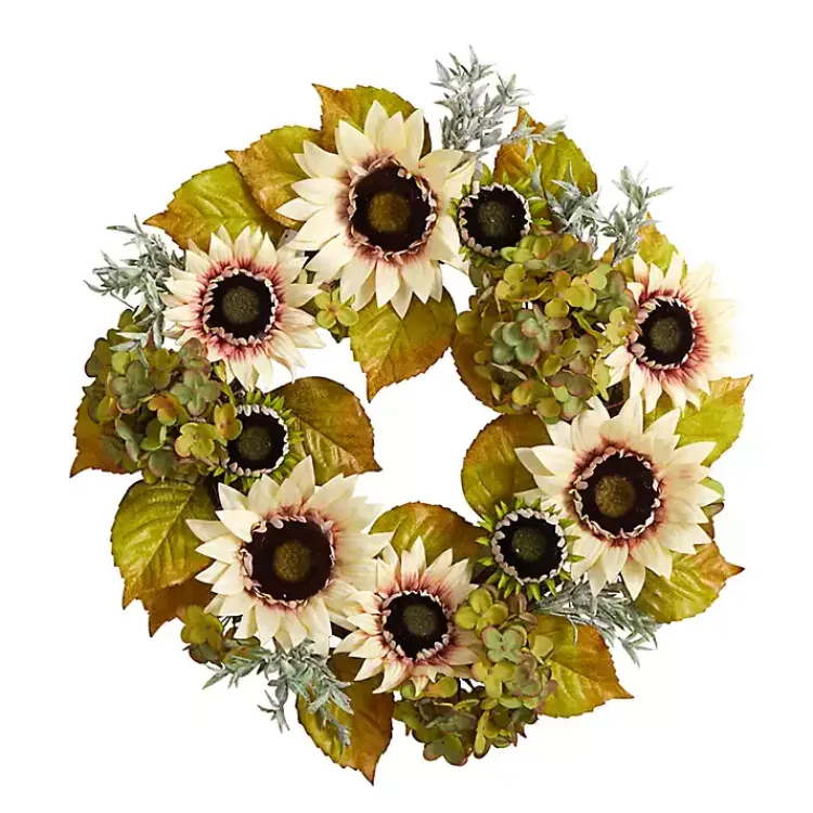 Fall>Kirklands Home White Sunflowers and Hydrangeas Harvest Wreath
