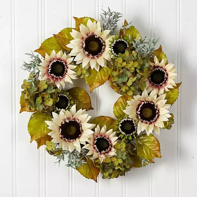 Fall>Kirklands Home White Sunflowers and Hydrangeas Harvest Wreath