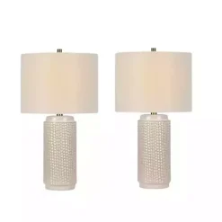 Kirklands Home Textured Cylinder Table Lamps, Set of 2 White New