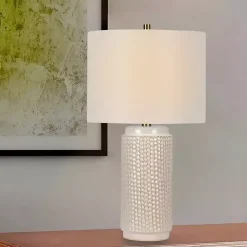 Kirklands Home Textured Cylinder Table Lamps, Set of 2 White New