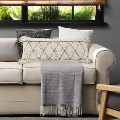 Pillows>Kirklands Home White Textured Diamond Lumbar Pillow