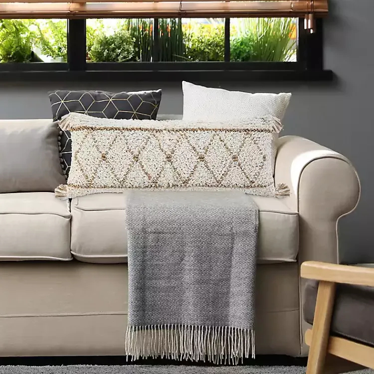 Pillows>Kirklands Home White Textured Diamond Lumbar Pillow