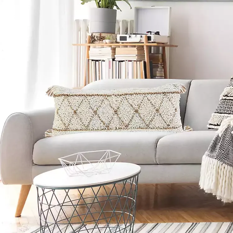 Pillows>Kirklands Home White Textured Diamond Lumbar Pillow