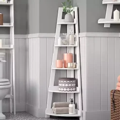 Kirklands Home White 5-Tier Corner Ladder Shelves New
