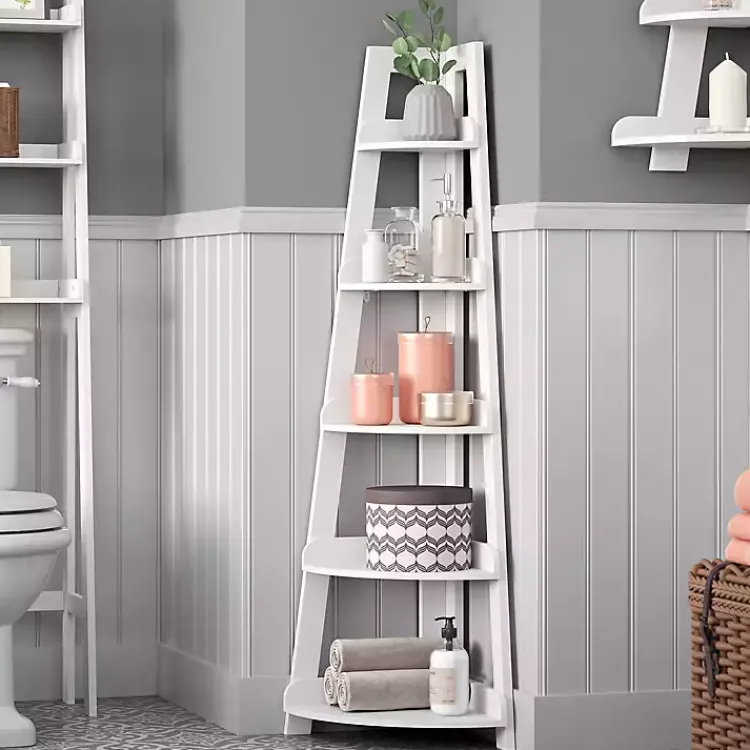 Kirklands Home White 5-Tier Corner Ladder Shelves New