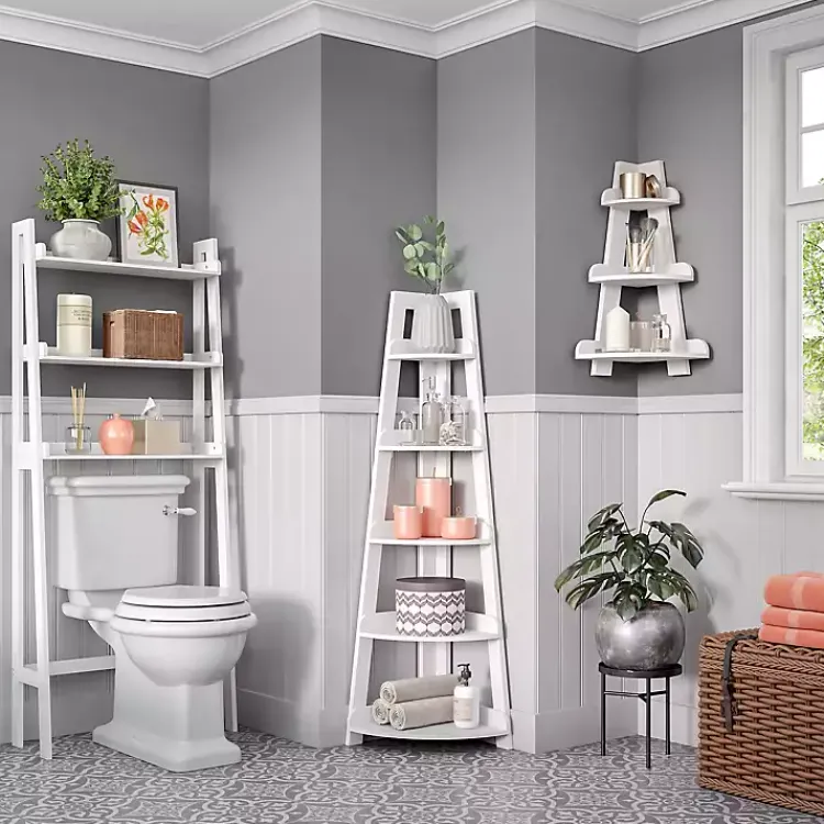 Kirklands Home White 5-Tier Corner Ladder Shelves New