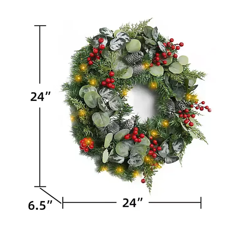 Wreaths>Kirklands Home White Tip Pinecone and Eucalyptus Pre-Lit Wreath
