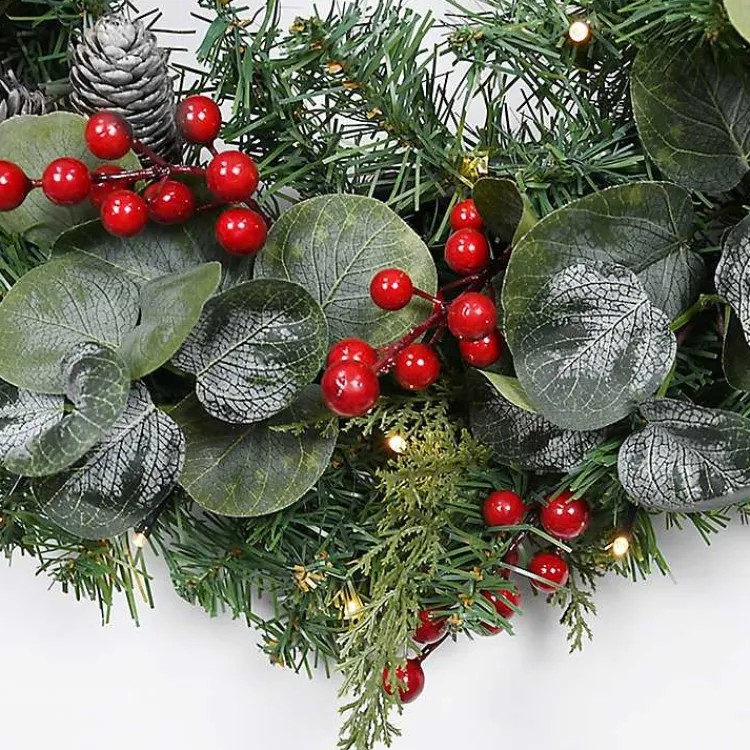 Wreaths>Kirklands Home White Tip Pinecone and Eucalyptus Pre-Lit Wreath