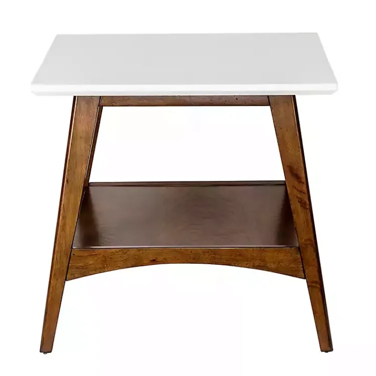 Kirklands Home White Top and Pecan Wood Mid-Century Modern Table Brown Sale