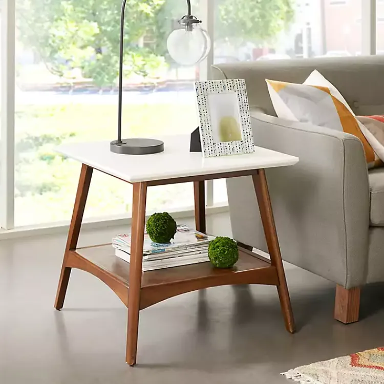 Kirklands Home White Top and Pecan Wood Mid-Century Modern Table Brown Sale