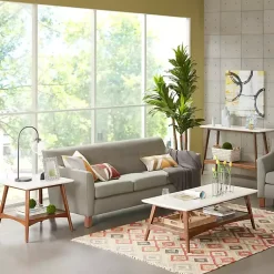 Kirklands Home White Top and Pecan Wood Mid-Century Modern Table Brown Sale