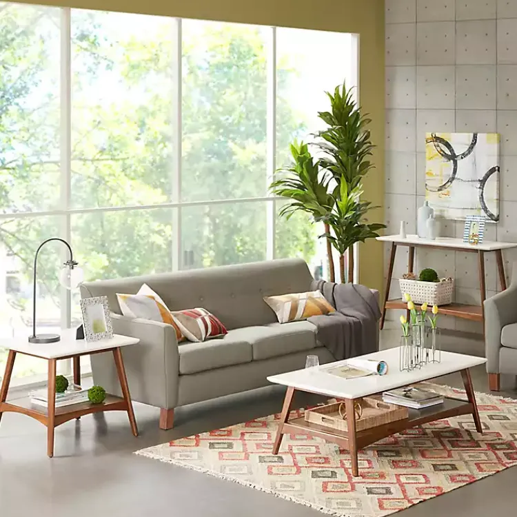 Kirklands Home White Top and Pecan Wood Mid-Century Modern Table Brown Sale