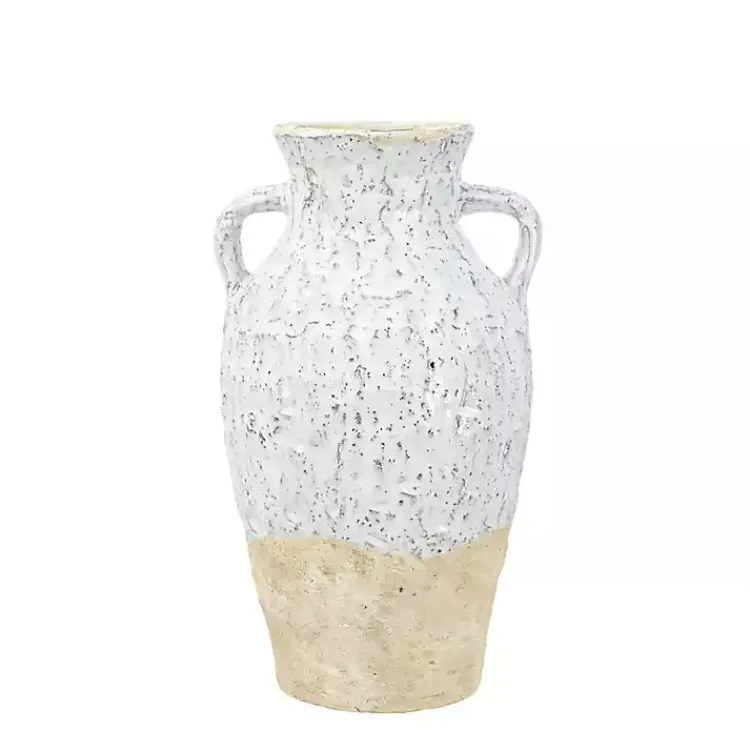 Vases>Kirklands Home White Two-Tone Ceramic Jug Vase with Handles