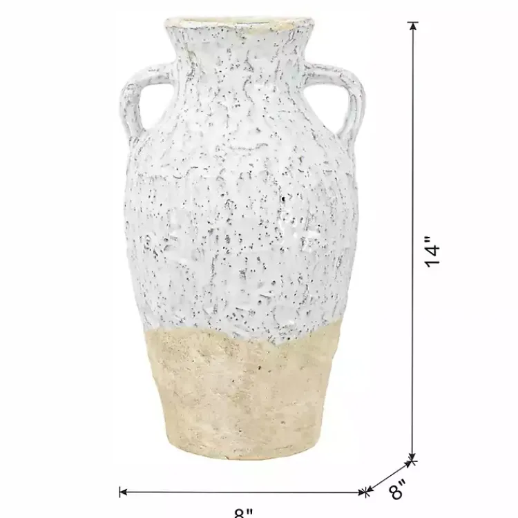 Vases>Kirklands Home White Two-Tone Ceramic Jug Vase with Handles