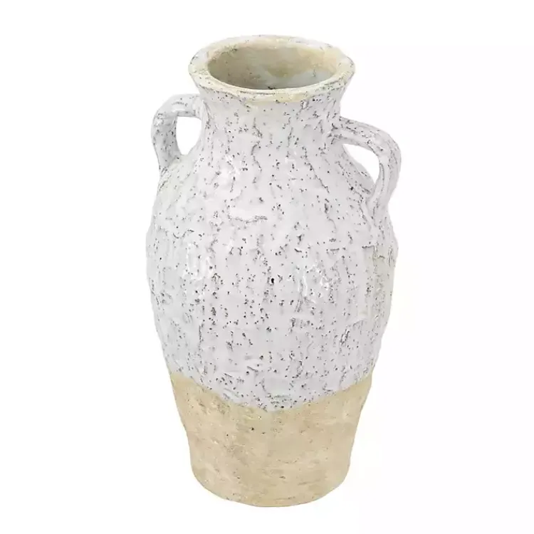 Vases>Kirklands Home White Two-Tone Ceramic Jug Vase with Handles