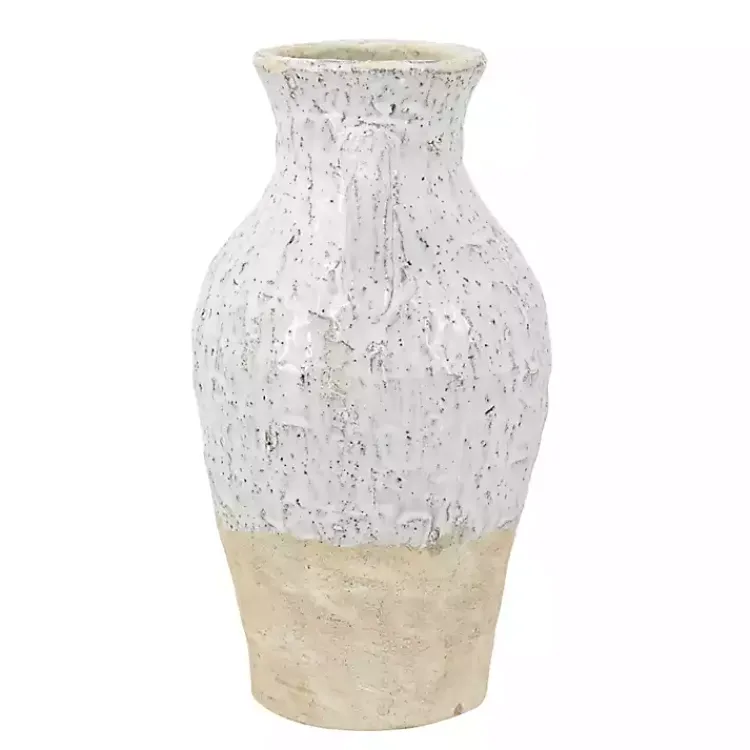 Vases>Kirklands Home White Two-Tone Ceramic Jug Vase with Handles