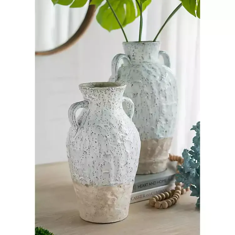 Vases>Kirklands Home White Two-Tone Ceramic Jug Vase with Handles