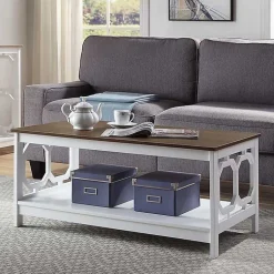 Kirklands Home White Two-Tone Geometric Sides Coffee Table Best