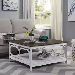 Kirklands Home White Two-Tone Geometric Sides Square Coffee Table Sale